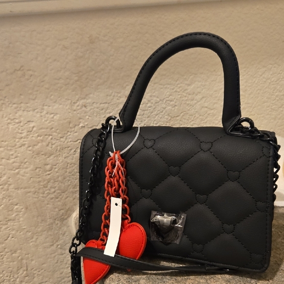 Betsey Johnson Handbags - Betsey Johnson Black Mini Bag with Red Heart Accents Nwt